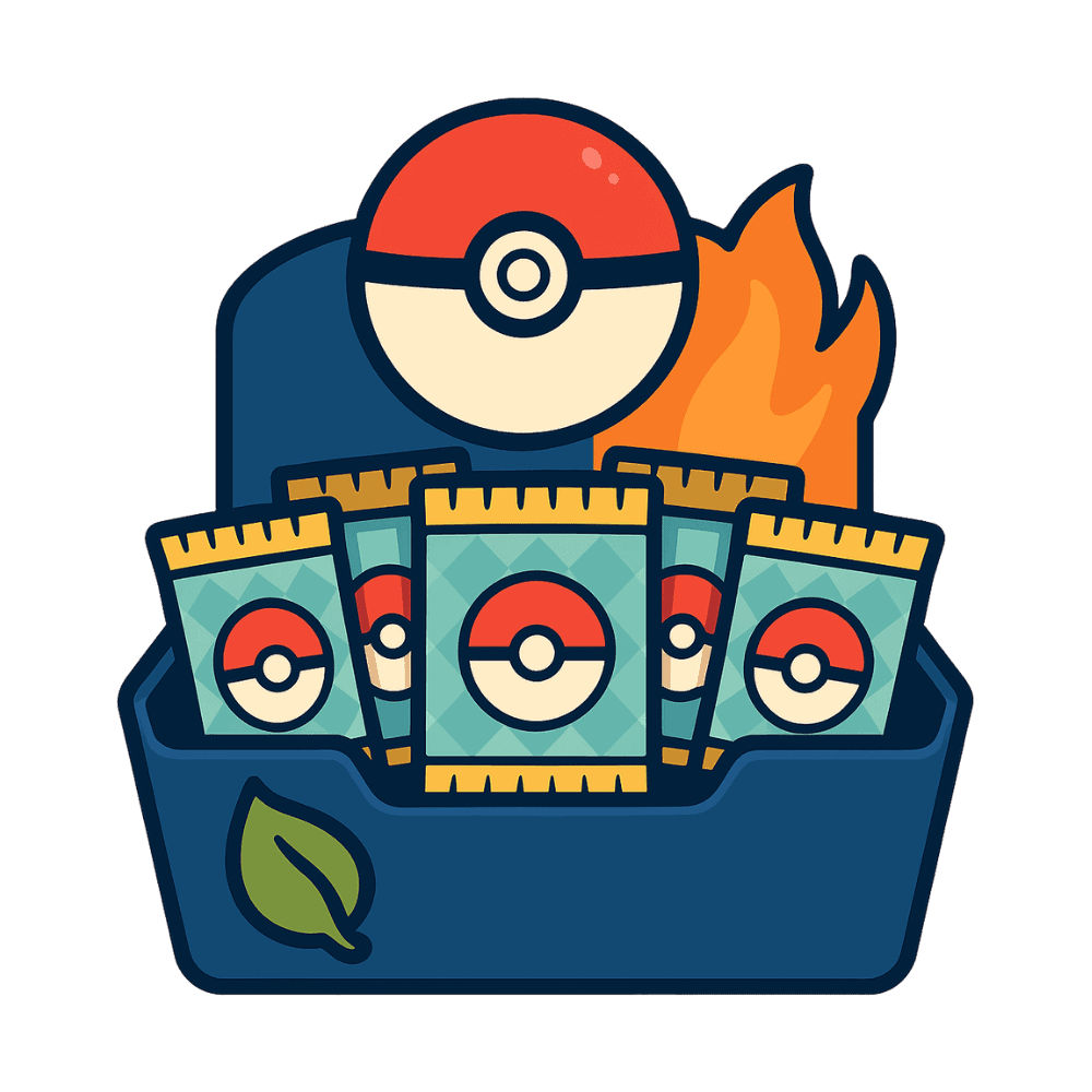 Pokéball und Sammelkarten in einer Box, nachhaltige, umweltfreundliche Pokémon Trading Card Spiele, Lamacards.