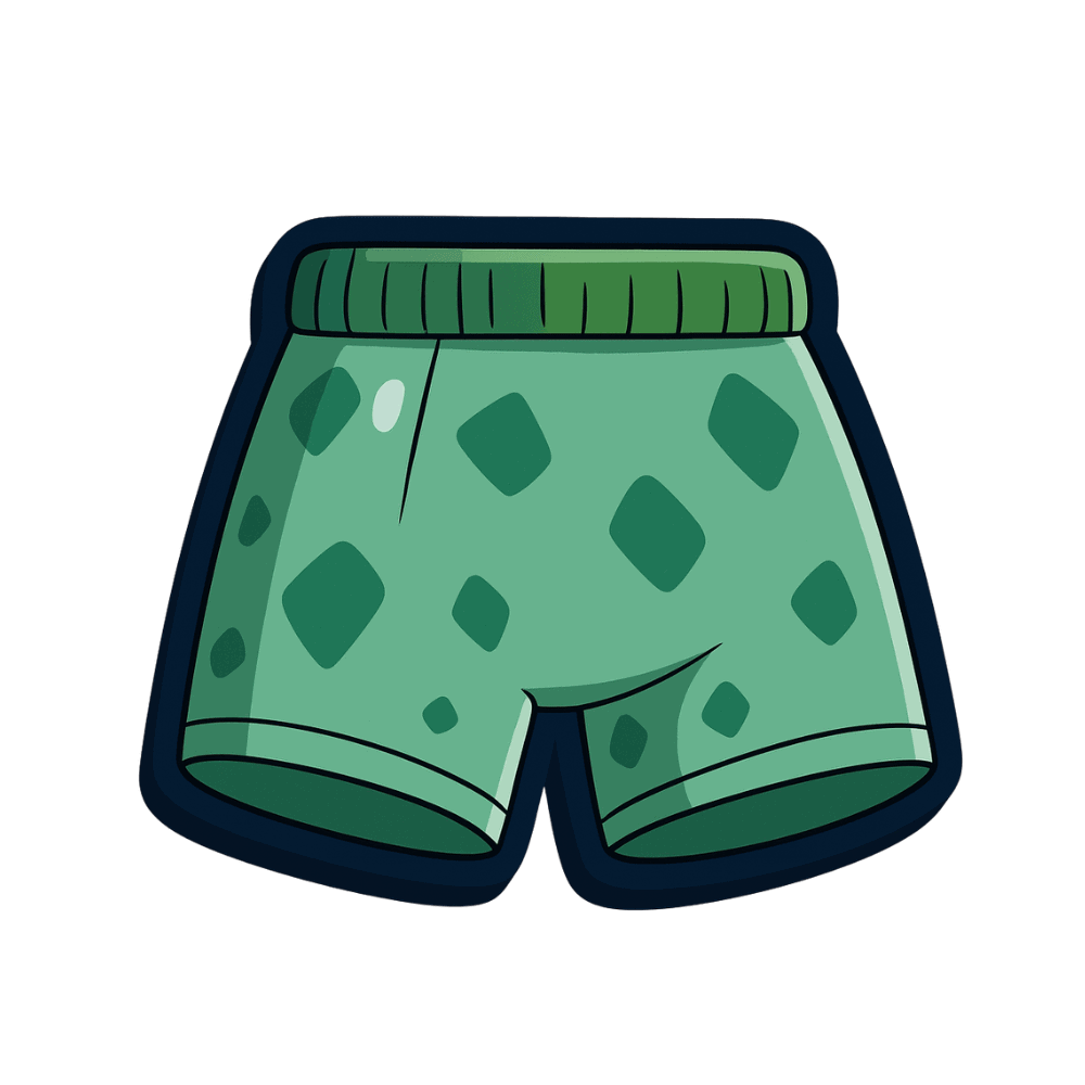 Badeshorts mit grünen Punkten, stylische Badebekleidung für den Sommer.