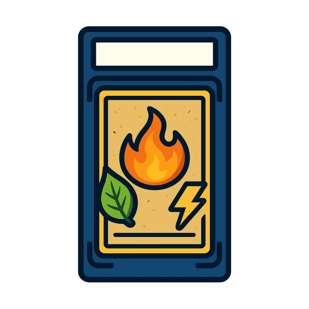 Feuer- und Natur-Motiv auf Lamacards, modern und nachhaltig gestaltet.