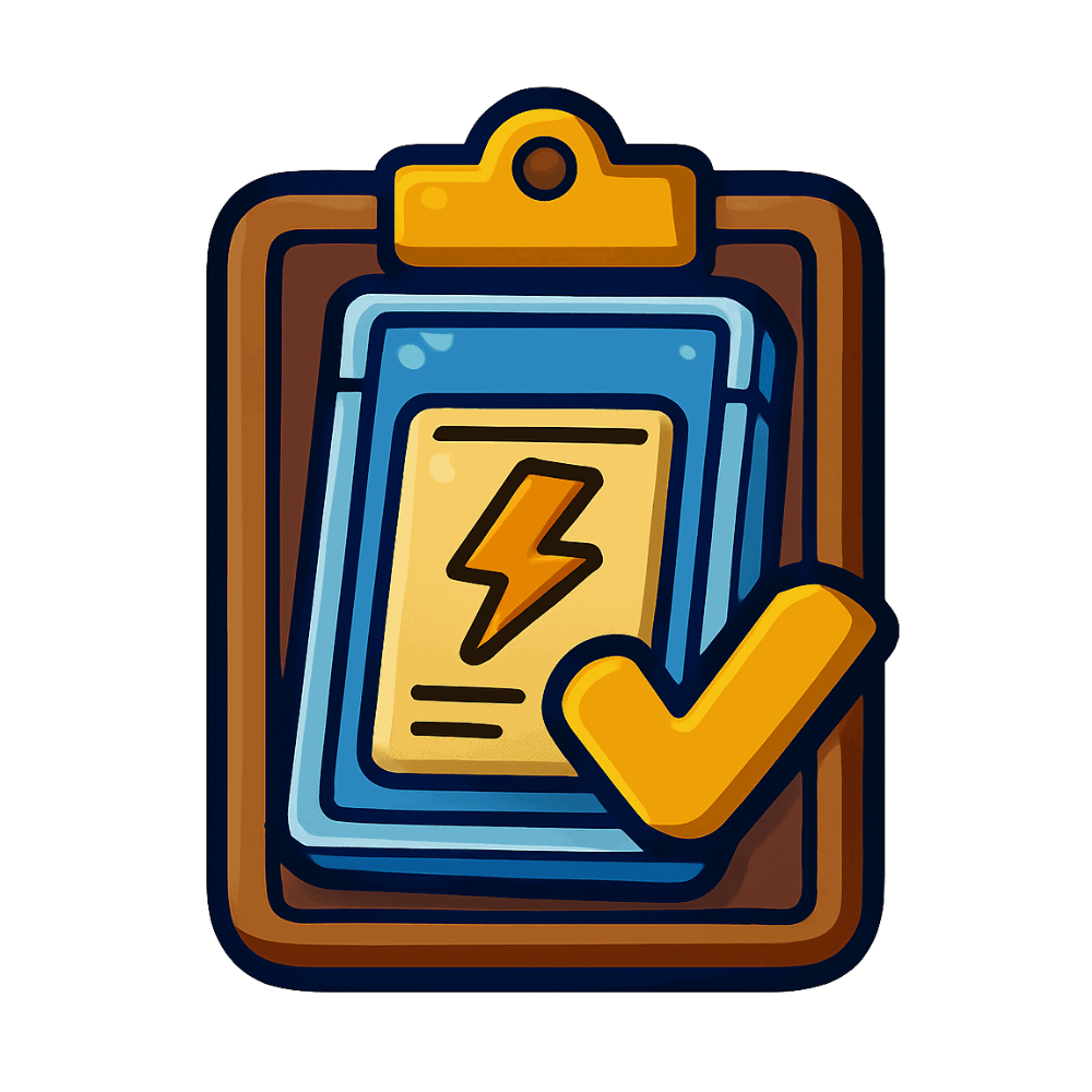 Lamacards Energieeffizienz-Check auf digitaler Karte mit Blitzsymbol.
