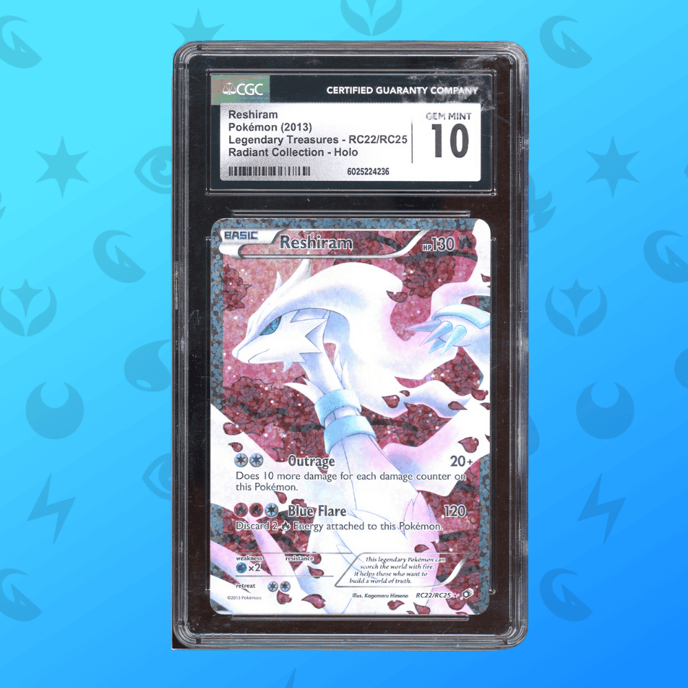 Reshiram Pokémon Karte, legendäre Sammelkarten mit PSA 10 Bewertung, Transparenz, Sammelobjekt.