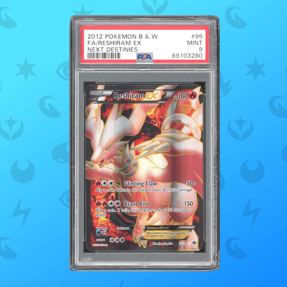 Lamacards Pikachu Pokémon-Karte Reishiram EX, PSA 9, Top Zustand, Sammlerstück.