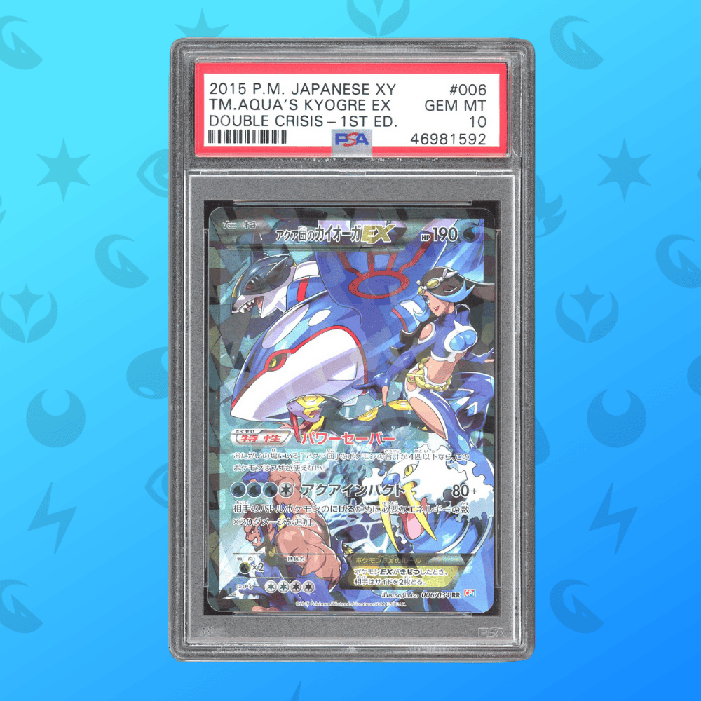 Holografische Pokémon Karte Aqua's Kyogre EX in PSA 10 Schutzhülle.